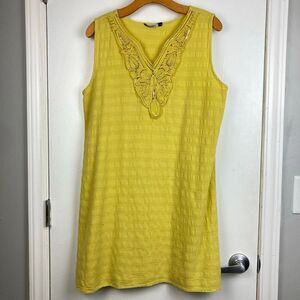 Lungo L’Arno Yellow V-neck Sleeveless Dress 100% Cotton Embroidered Sequin sz‎ L